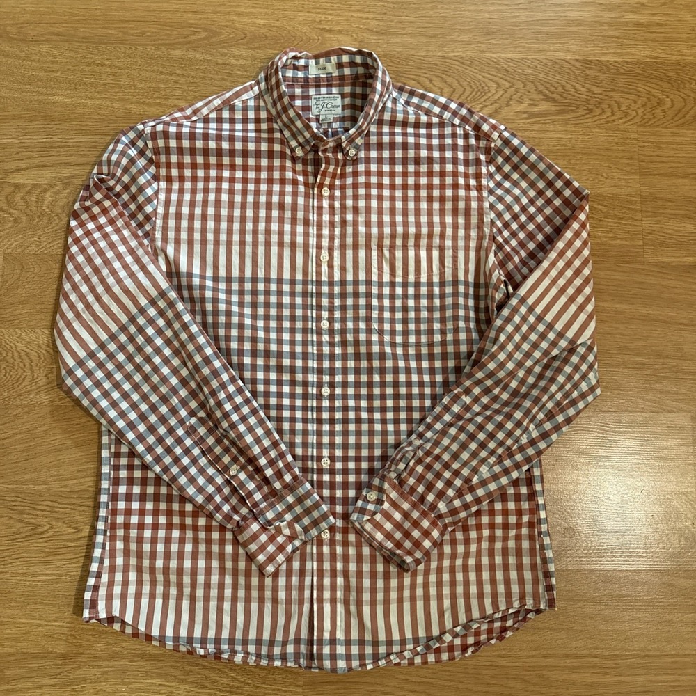 J. Crew Shirt Men's Stretch Secret Wash Large Slim Fit Multicolor Plaid Preppy - Picture 1 of 7